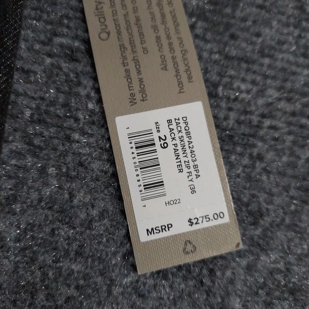 Hudson Zack Skinny Jeans Mens 29x36 Black Painter Dark Wash Stretch‎ Denim